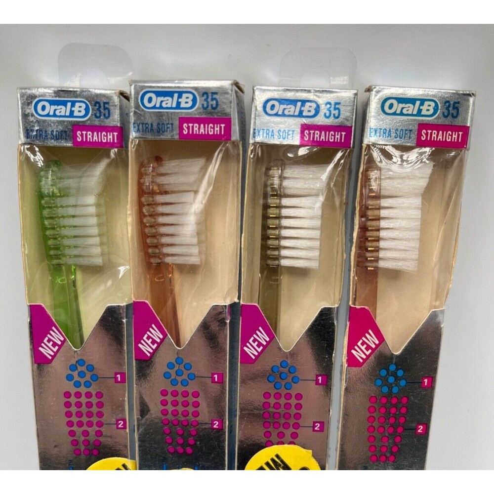 4 LOT Vintage 1993 Oral-B Advantage Toothbrush Extra Soft 35 Full Straight DISCO